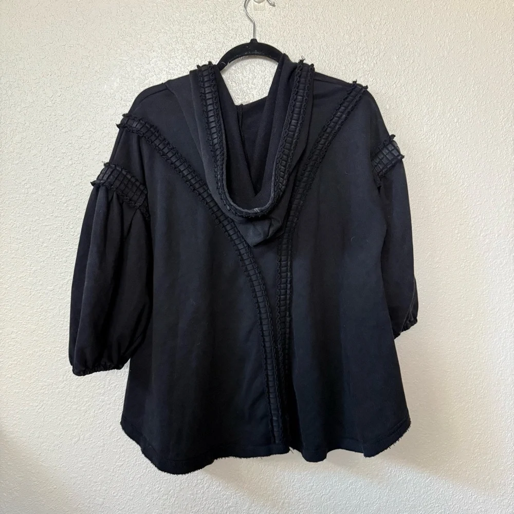 POL Black Thick Knit Hooded 3/4 Quarter Sleeve Sweatshirt Medium - Picture 9 of 11
